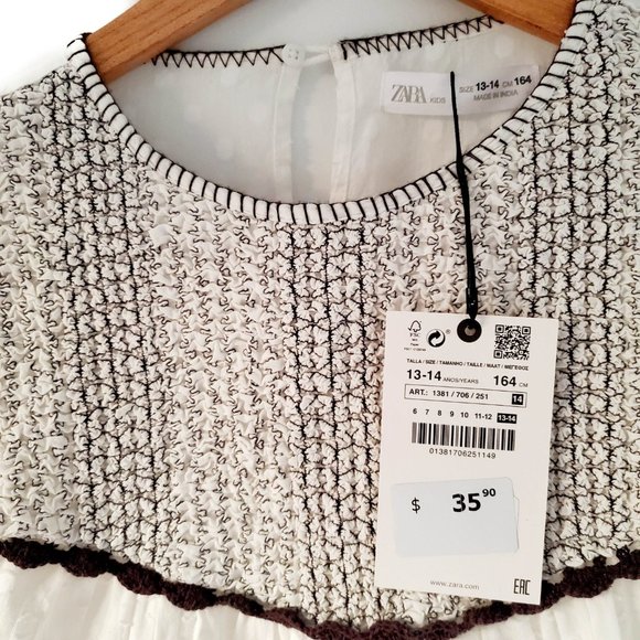 NWT Zara Kids White and Brown Top Size 13-14 - Picture 11 of 12